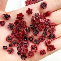 Kit d'accessoires de nail art de luxe rétro, embellissements de roses bourgeonnettes rouge bordeaux, fleurs en résine à dégradé lumineux, pré-conçues