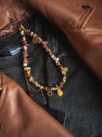 Lot de 15 colliers personnalisés en ambre terrestre d'automne, avec cordon en cuir, pierres naturelles irrégulières et perles artistiques en pierres précieuses pour boutiques
