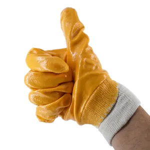 Yaz bahçe işleri için pamuk sarı nitril yarım kaplama nitril üç çeyrek kaplama kaplamalı eldiven