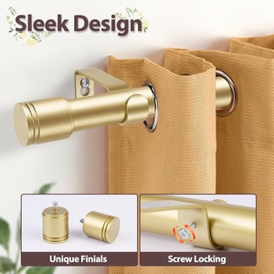 Gold Metal <strong>Curtain</strong> <strong>Pole</strong> 80 365 cm <strong>Eyelet</strong> 25 mm Diameter Telescopic Rod Bracket Cylindrical End Piece - Product Image 2