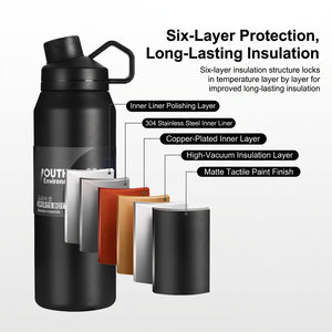 Bouteille isotherme sport en acier inoxydable grande capacité avec couvercle à poignée – Gourde de voyage portable - Product Image 2
