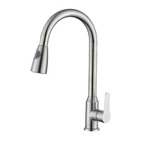 Robinet de cuisine monocommande extractible en acier inoxydable 304 brossé, avec bec haut et double mode de pulvérisation, pour eau froide et chaude