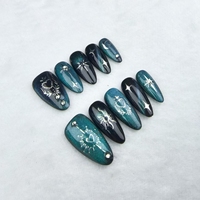 Uñas artificiales; forma de uñas de almendra; uñas verdes frescas de ojo de gato; fábrica de alta calidad al por mayor.