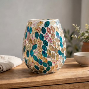Porte-bougie en verre mosaïque écologique fait main, motif feuille, pot à bougie décoratif, lanterne pour la décoration de la maison, les mariages et les fêtes - Product Image 2