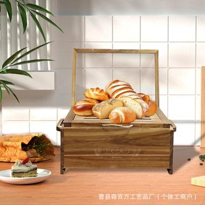 Bread Box Square Wooden With Lid Natural Wood Color For <b>Kitchen</b> Storage - Product Image 3