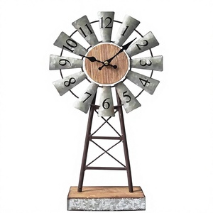 Rustic Windmill <b>Table</b> <b>Clock</b> Farmhouse Metal Wood Desk <b>Clock</b> Silent Quartz Analog Non Ticking Decorative Timepiece - Product Image 1