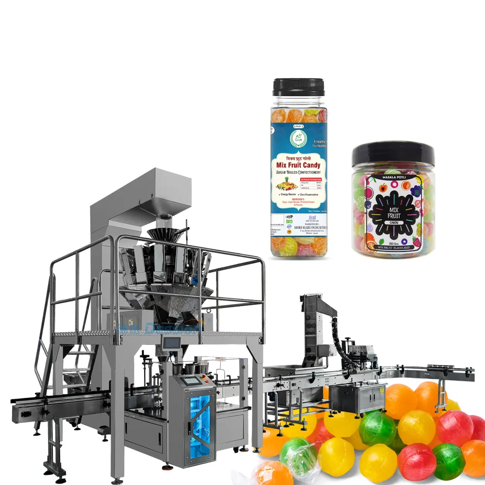 Ligne d'emballage automatique multifonctionnelle pour le remplissage de bouteilles de bonbons mous gommeux Machine de pesage et de bouchage
