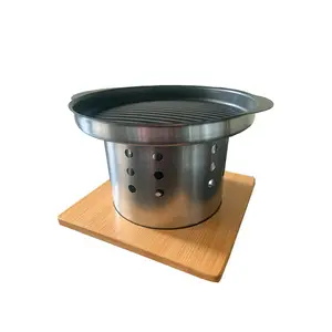 Venda quente Recém Design Indoor Grill Tabletop Álcool Fogão Home Use Aço Inoxidável Churrasqueira Com Panela Antiaderente