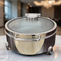 Chauffe-plat professionnel 6L à alimentation thermique avec couvercle en verre rond, en acier inoxydable, pour buffets et événements de restauration