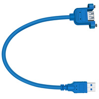 Câble USB 3.0 DFX à montage sur panneau, 50 cm, bleu, 5 Gbit/s, blindé, cuivre étamé, PVC, nickelé, mâle-femelle, avec vis pour châssis de bureau