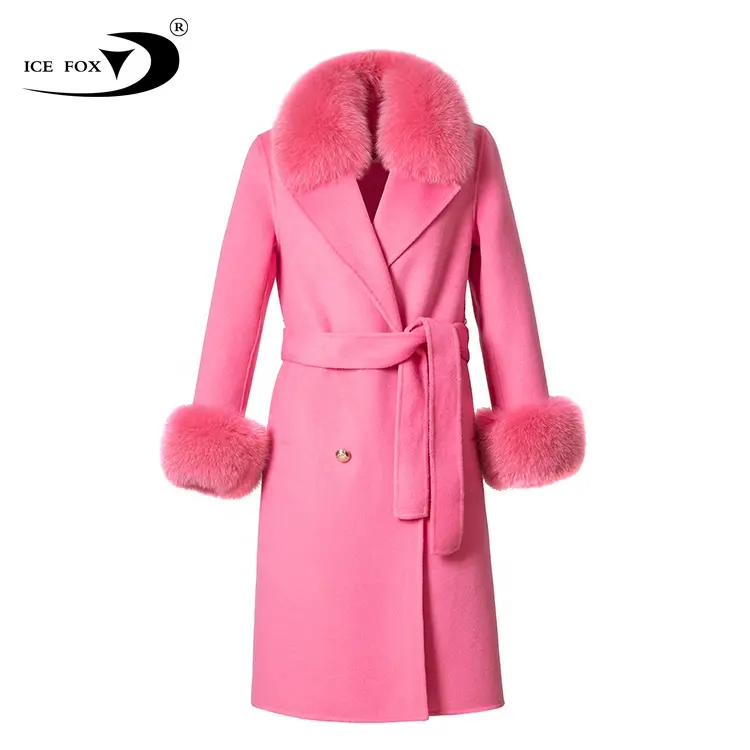 Quick Shipping Trench Cashmere Australia Wool Alcapa Custom Color Black Pink Ladies Cashmere Coat With Fur