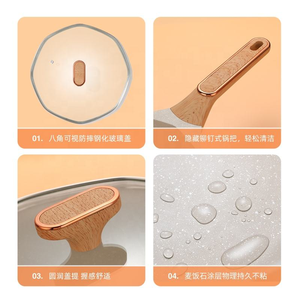 Wok en aluminium antiadhésif en <span class=keywords><strong>pierre</strong></span> médicale, forme octogonale, pour cuisinière à gaz et cuisinière à induction, poêle à fond plat universelle pour la cuisine domestique - Product Image 5