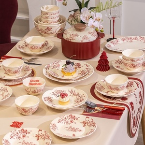 Juego de Regalo de Alta Calidad de 58 Piezas, Olla de Cerámica, Plato Redondo para Cena, Tazón de Porcelana con Estampado Floral para Ensalada, Arroz y Sopa - Product Image 4