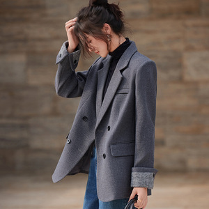 Women's Black Blazer Solid Color Polyester Worsted Anti-Wrinkle Spring Autumn Winter Casual Coat - Product Image 4