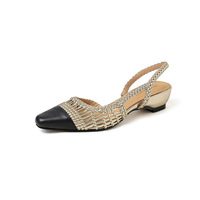 Sandales à talon bas pour femmes, style artisanal rustique bohème, luxe discret, en cuir véritable, semelle en caoutchouc, chaussures confortables