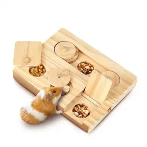 New Product Wooden Small Pet Hide Treats Puzzle Snuffle Game Enrichment Foraging Interactive Toy for Hamster Guinea Pig