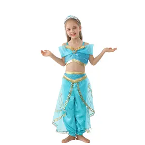 New Arrival Girls Halloween Jasmine Suit Kids Girls Carnival Party Aladdin Arabian Jasmine Costume Clothing set