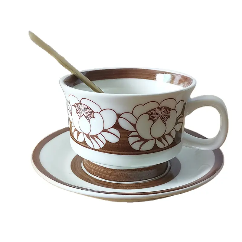 Neue Retro Mangos tan Kaffeetasse Dessert teller Deep Dish Keramik Geschirr Set Mittelalter liche Tasse und Untertasse