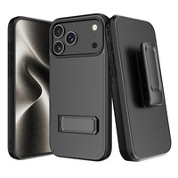Étui robuste avec clip ceinture et porte-cartes compatible iPhone 17 16 15 Pro Max, coque de protection avec béquille