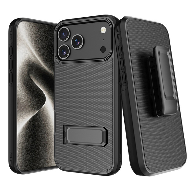 Heavy Duty Belt Clip Case with Card Holder Compatible with iPhone 17 16 15 Pro Max Kickstand Armor Cover