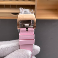 Montre mécanique automatique pour femme, de luxe, mode, 07-01, en céramique rose, boîtier tonneau, cadran squelette, style business décontracté