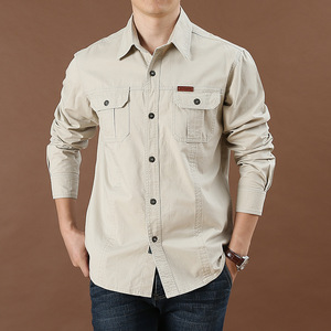 Camisas de Estilo Safari Personalizadas de Alta Calidad para <span class=keywords><strong>Hombre</strong></span>, Camisas de <span class=keywords><strong>Manga</strong></span> <span class=keywords><strong>Larga</strong></span> para <span class=keywords><strong>Hombre</strong></span>, Tallas Grandes, Camisas Casuales - Product Image 1