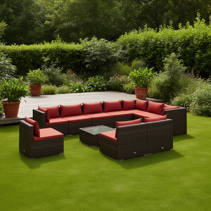 Set Lounge da Giardino Modulare in Rattan PE Marrone, 11 Pezzi, Arredamento da Esterno dal Design Contemporaneo per Giardino, Capacità 10+ Persone - Product Image 2