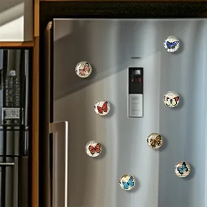 Ímãs de geladeira de vidro de venda quente borboleta logotipo personalizado adesivos de geladeira para presentes para quadro branco