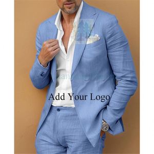 Abiti da <span class=keywords><strong>uomo</strong></span> in <span class=keywords><strong>lino</strong></span> estivo, vestibilità regolare, 3 pezzi, smoking da sposa, pantaloni di gilet con risvolto formale - Product Image 5