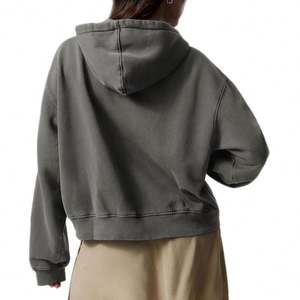 Sweat à capuche personnalisé Washed Boxy Heavyweight pour femmes Sweat à capuche à épaules tombantes 400 Gsm Sweat à capuche zippé - Product Image 4