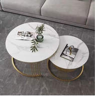 Simple blanc métal pierre or luxe nordique rond moderne dessus en marbre Tables basses table centrale de nidification pour ensemble de salon maison