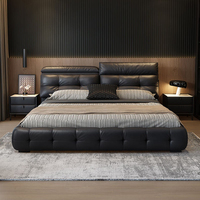 Lit de Luxe en Cuir Véritable Confortable et Durable, Style Double Princesse, Moderne, Rembourré, avec Rangement, en Bois de Chêne, Tailles Spéciales