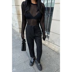 Pantalones de Mujer de Gamuza Negra con Corte Acampanado y Detalles de Puntadas, Cintura Alta, Transpirables, Estilo Casual de Oficina, Talla XL - Product Image 4