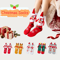 Chaussettes de Noël 3D Red Crew, mignonnes, avec Père Noël, rennes et bonhomme de neige, pour femmes, usage quotidien
