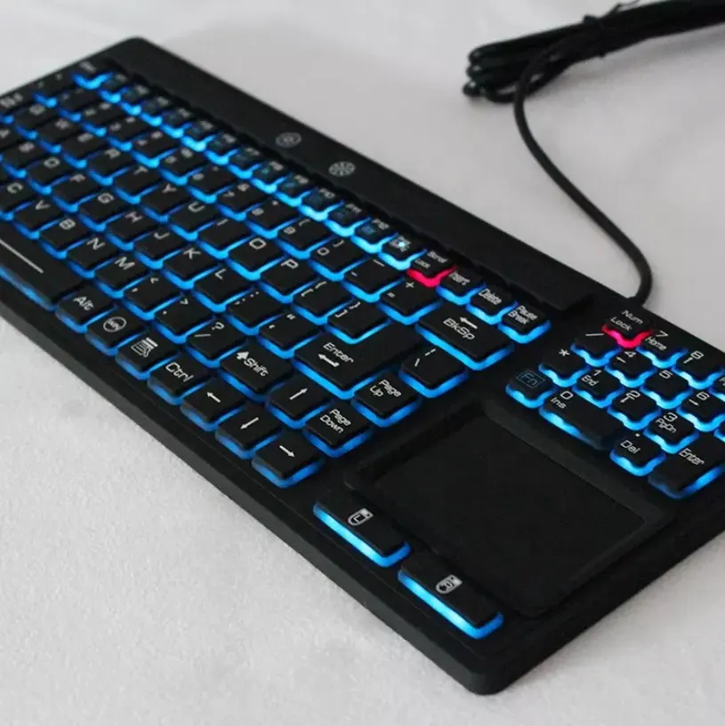Waterproof Backlight 108 keys Rubber Silicone Desktop Industrial Keyboard with touchpad