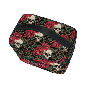 Bolsa de Cosméticos con Diseño de Calavera y Rosas Góticas, Organizador de Artículos de Aseo de Viaje Grande para Mujer, Estuche de Almacenamiento de Maquillaje Portátil con Correas - Product Image 4