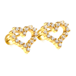 Pendientes de Diamantes en Forma de Corazón, Chapados en Oro, Acero Inoxidable, Engaste de Canal, Joyería para Mujer de Uso Diario - Product Image 1