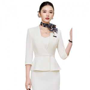 Women's Mid Sleeve Professional Suit Set With Skirt Anti Wrinkle Satin Office Lady Workwear For Business And Daily Commute - Product Image 5