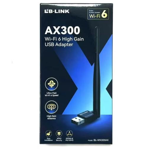 AX300 WiFi 6 USB Wireless Adapter with High Gain Antenna, 300Mbps, WPA3 Security, Compatible with Windows/Linux/UOS