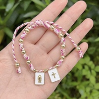 Bracelets scapulaires faits à la main LS-L5743, bracelets à médailles et croix avec émail blanc, bracelet tressé multicolore, style bohème