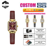 610112 Montre à quartz carrée vintage pour femme, bracelet en cuir microfibre, minimaliste, élégante, étanche, cadeau pour femme