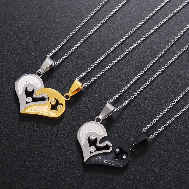 Couple Necklace Heart Shape Metal Valentine Gift Accessories