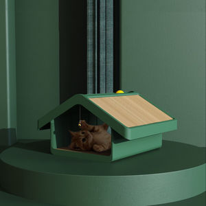 Fabricante al por mayor blanco verde rosa corrugado gato rascador casa - Product Image 1