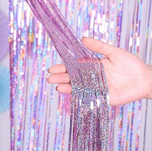 Giungla tropicale <span class=keywords><strong>Safari</strong></span> Hawaiian Baby Shower Fondali Foto di Nozze Favori di Partito Puntelli Verde Tinsel Foil Frangia <span class=keywords><strong>Tende</strong></span> - Product Image 2