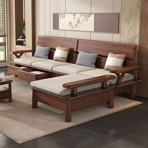 Chinese Style Black Walnut Solid Wood Sofa <b>Set</b> With Storage Living Room Furniture - Product Image 2