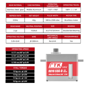 PTK 8816 SSG-D Servos numériques tout métal 16KG de taille moyenne pour système de gouvernail d'hélicoptère <span class=keywords><strong>RC</strong></span> Turboprop KST 589 - Product Image 2
