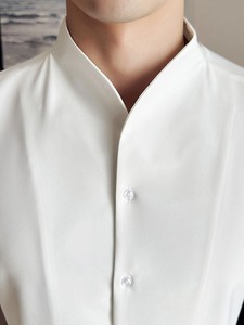 Camicia con scollo a V di fascia alta e Sexy, Design a maniche lunghe da <span class=keywords><strong>uomo</strong></span>, camicia con <span class=keywords><strong>colletto</strong></span> in piedi <span class=keywords><strong>senza</strong></span> <span class=keywords><strong>colletto</strong></span> e <span class=keywords><strong>senza</strong></span> cuciture - Product Image 4