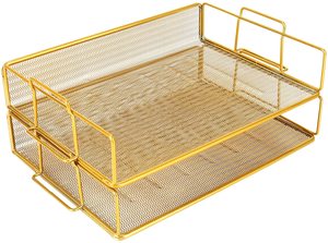 Giá Sắp Xếp Để Bàn Kim Loại Lưới Màu Vàng Kim Mới Bán Sỉ Khay Chữ Có Thể Xếp Chồng Lên Nhau 2 Tầng Cho Giấy Tài Liệu - Product Image 4