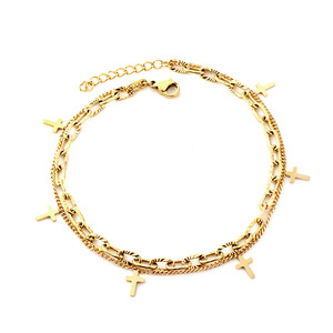 Tobillera Cruzada de Estilo Europeo Americano, de Acero Inoxidable, Multicapa, Adorno para el Pie de Mujer, Joyería de Playa para Verano - Product Image 4