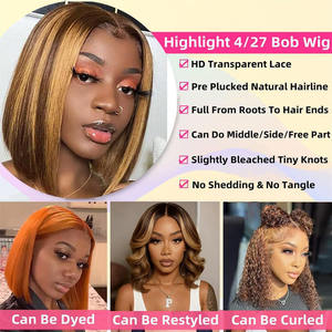 Parrucca Bob Ombré Biondo Miele con Highlights, Capelli Umani, Frontale in Pizzo 13x4, 14 Pollici, Parte Centrale, Colore 4/27, Senza Colla - Product Image 6